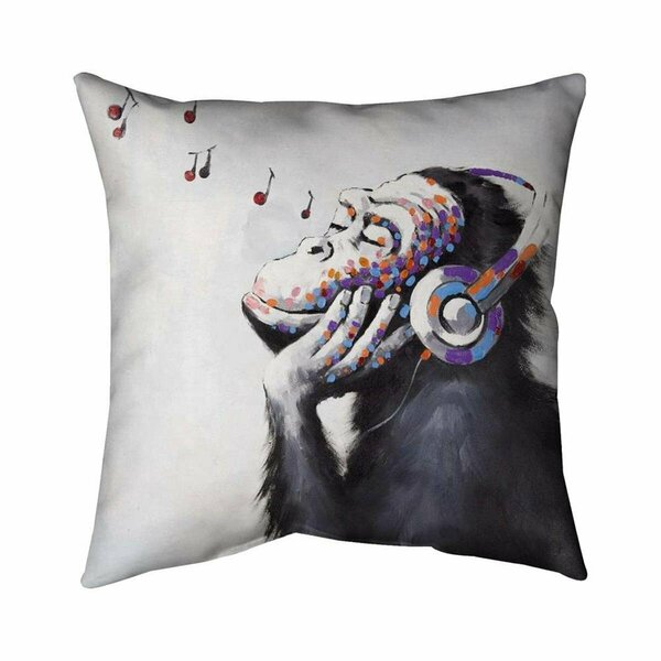 Begin Home Decor 26 x 26 in. Monkey Listening Music-Double Sided Print Indoor Pillow 5541-2626-AN96